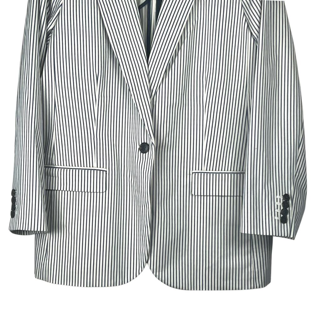 J.Crew Women's Size 16 Alfie On-Button Blazer Beige Teal Blue Striped Chino - Picture 7 of 12